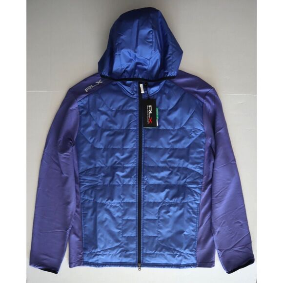 RLX Ralph Lauren Men's Sz L Blue Full Zip Hooded Wool Blend Golf Jacket - Picture 13 of 14